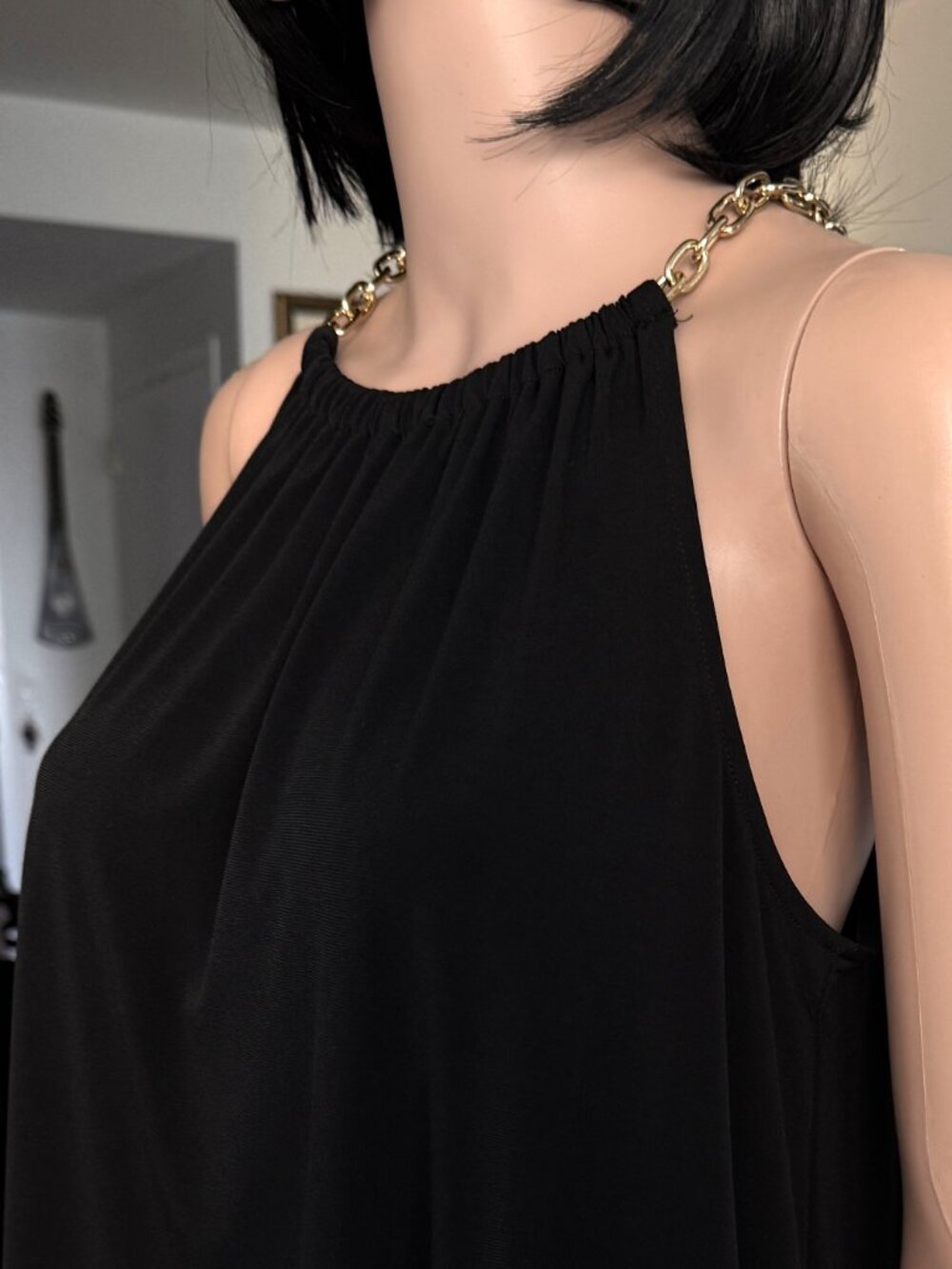 MICHAEL Michael Kors Black Trapeze Gold Chain Halter Style Top | M | Not Worn